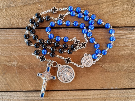 Thin Blue Line Rosary, Police Officer Gifts, St Michael Archangel Thin Blue Line Rosary, Police Officer Gifts, St Michael Archangel