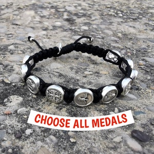 Custom Catholic Bracelet / Saint Bracelet / Adjustable Cord Bracelet / Religious Bracelet / Saints Medals / For Men Women Teens