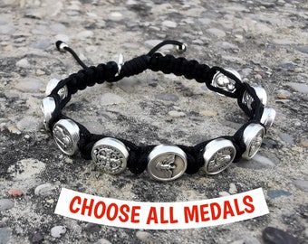 Custom Catholic Bracelet / Saint Bracelet / Adjustable Cord Bracelet / Religious Bracelet / Saints Medals / For Men Women Teens