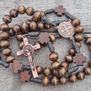 Handmade Rosary, Saint Benedict Rosary, St Benedict Rosary, Wooden Rosary, Saint Benedict Medal