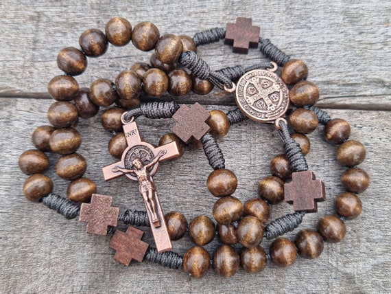 Handmade Rosary, Saint Benedict Rosary, St Benedict Rosary, Wooden Rosary, Saint Benedict Medal
