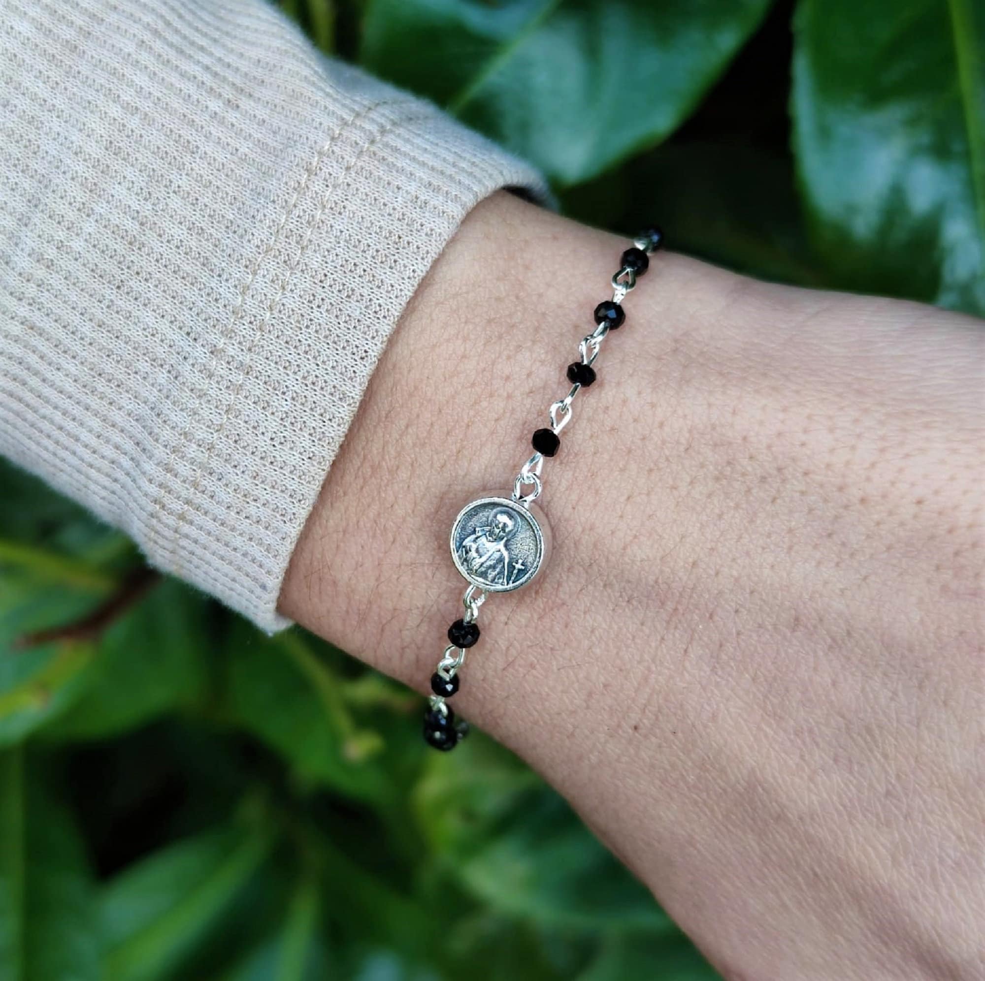 Catholic Rosary Bracelet - Women Jewelry - Girls Confirmation Gift - Dainty Minimalist Colorful Beads - Adjustable - Choose Saint Charm