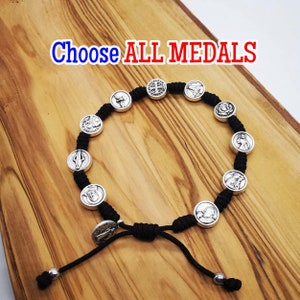 Catholic Saints Medals Bracelet, Adjustable Woven Cord, CHOOSE ALL SAINTS, Custom Bracelet, Men Womens Kids Religious Gifts, Blessed Jewelry