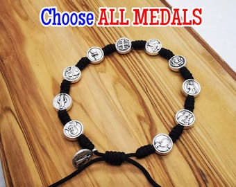 Catholic Saints Medals Bracelet, Adjustable Woven Cord, CHOOSE ALL SAINTS, Custom Bracelet, Men Womens Kids Religious Gifts, Blessed Jewelry