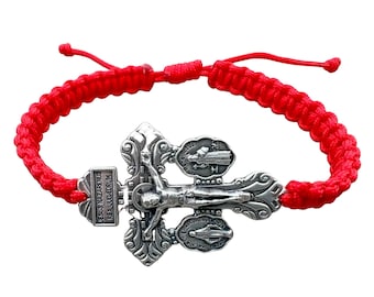 Pardon Kruzifix Kordel Armband, Religiöses Geschenk für Männer Frauen Teenager Kinder Erwachsene, Konfirmation Schmuck, Wundersame Heilige Benedikt Anhänger Medaille