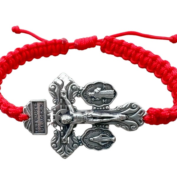 Pardon Crucifix Koord Armband, Religieus cadeau voor mannen vrouwen Tieners Kinderen Volwassen, Bevestiging Sieraden, Miraculeuze Saint Benedict hanger medaille