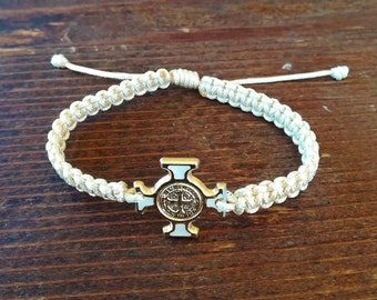 Pulsera de Santa Cruz de San Benito, Pulsera de cordón ajustable, Pulsera de cruz, Pulsera de San Benito, Pattee de cruz, Pulsera cristiana