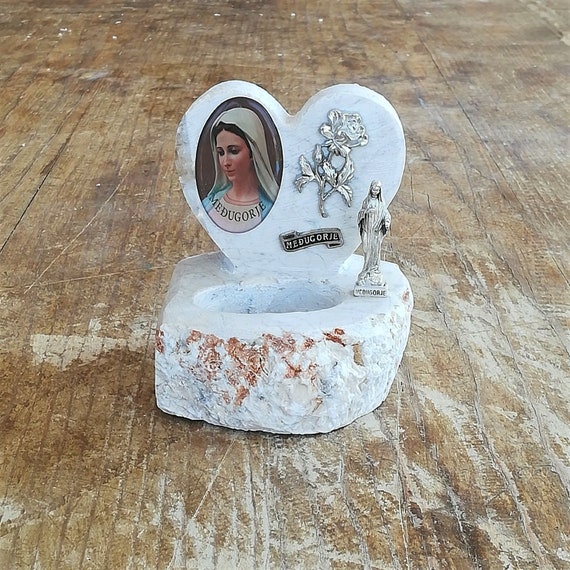 Acqua Santa Acqua Font Vergine Maria Medjugorje Pietra Portacuore  Contenitore Fatto a mano Statua cattolica Casa Benedizione Cristiana Tavola  Decor Regalo -  Italia