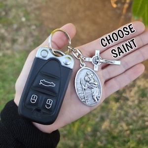 Catholic Keychain With Saint Charm, Keychain Charm, Choose Your Saint Medal For Keychain, Catholic Car Accessories, Catholic Car Decal