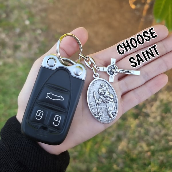 Catholic Keychain With Saint Charm, Keychain Charm, Choose Your Saint Medal For Keychain, Catholic Car Accessories, Catholic Car Decal