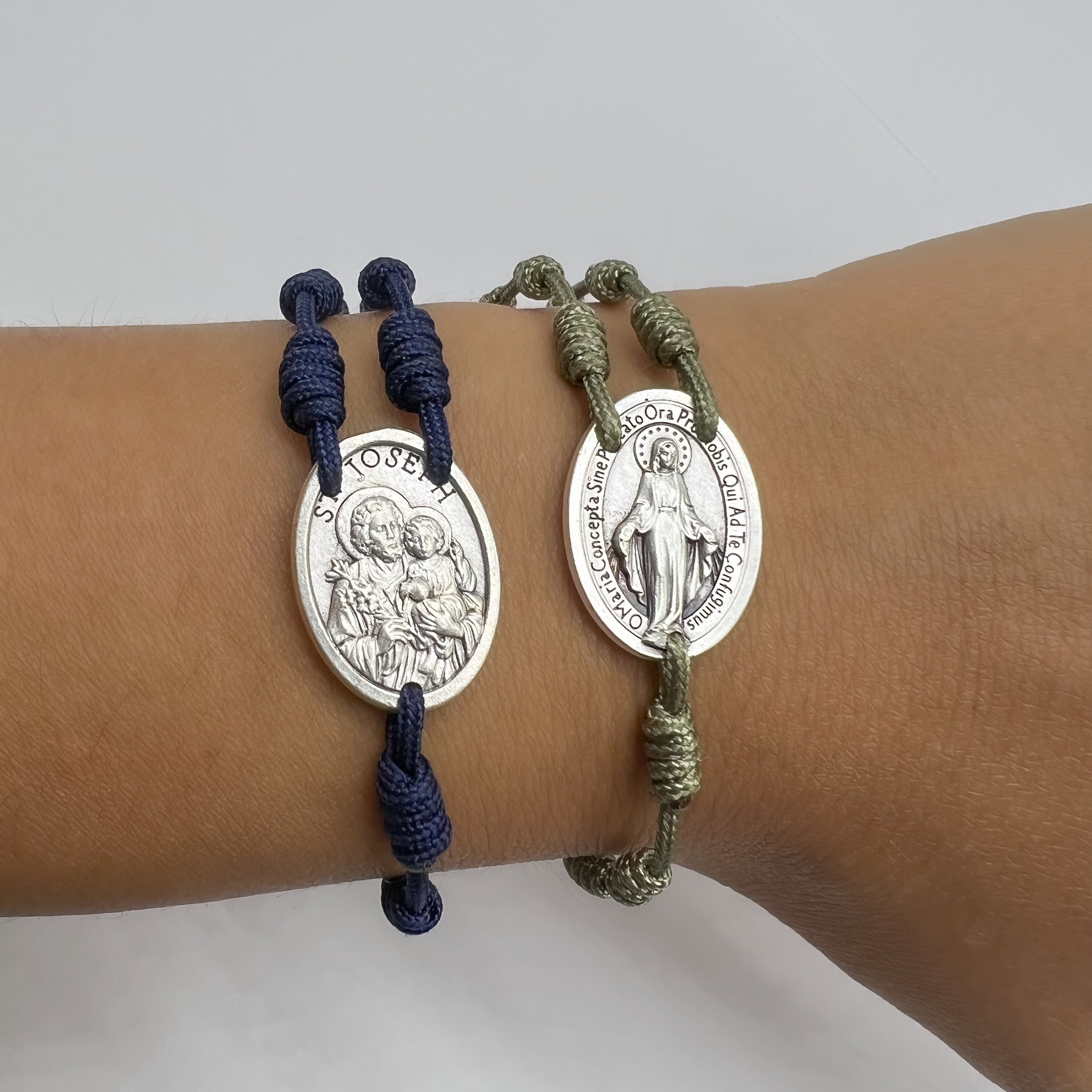 Simple Rope Bracelet With Saint Medal Minimalist Catholic Jewelry