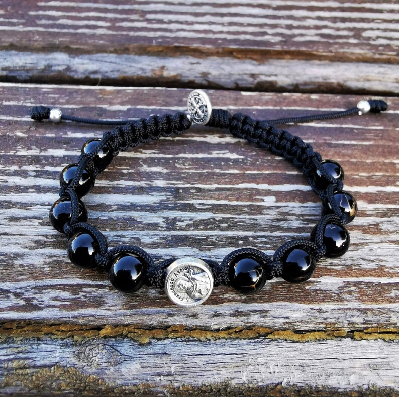 Beaded Black Saint Bracelet Catholic Bracelet Men Black Etsy