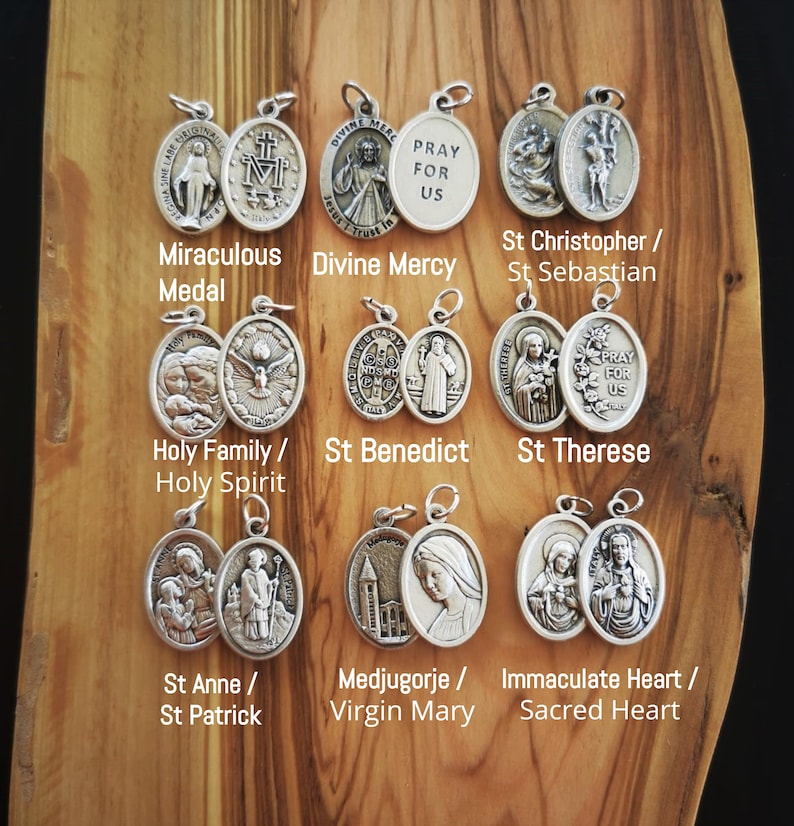 Catholic Cross Chain Necklace Reversible Saint Pendant Men Etsy