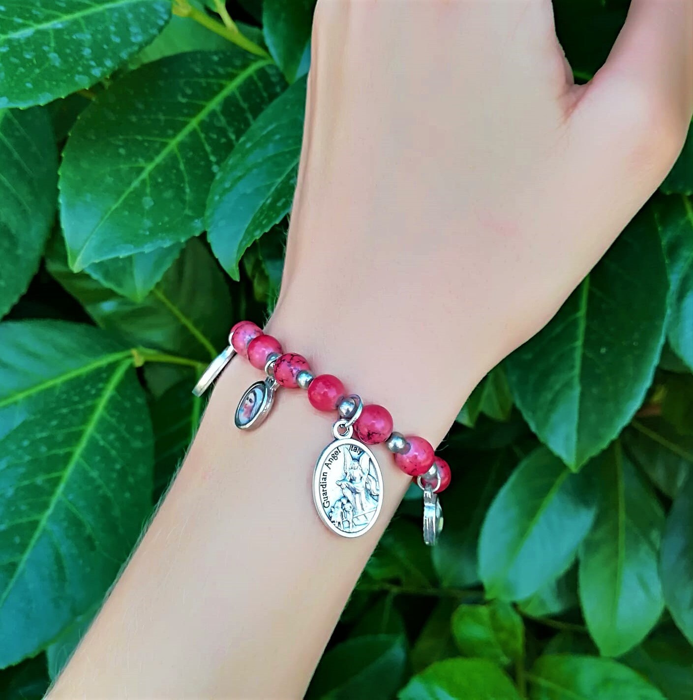 Red Beaded Catholic Charms Bracelet saint bracelet Religious Etsy