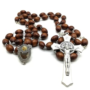 Medjugorje Catholic Rosary / Wooden Beads Apparition Hill Soil, 43&quot; inch, St Benedict Rosary, Catholic Rosary, Baptism Rosary, Rosary Favors