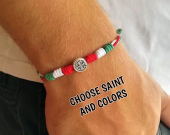 Country Flag Catholic Saint Bracelet, Patriotic Gift, Saints Medal, Religious Bracelet, USA Mexico Canada Italy Australia Ireland America