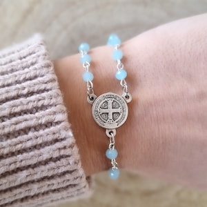 St Benedict Centerpiece Bracelet, Girls Confirmation Gift, St Benedict Medal Bracelet, Handmade Dainty Rosary - MedjugorjeStoneGifts