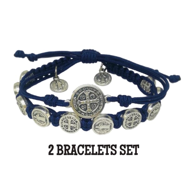 Bracelets de médaille saint Benoît, bracelet catholique, bracelets de couple, cadeaux catholiques, ensemble de bracelets personnalisés, bijoux religieux, bracelet saint