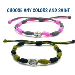 Knotted Cord Rosary Bracelet, Catholic Bracelet, St Benedict, St Michael, Miraculous Medal, Saint Bracelet, Men Women Kids Blessing Bracelet