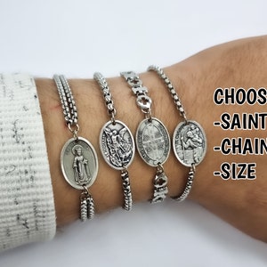 Katholisches Heiliges Armband, Schutzpatron Heilige Medaillen, Kettenarmband Silber Männer Frauen Jungen Mädchen Wählen SAINT CHAIN Katholische Heilige Medaillen Armband