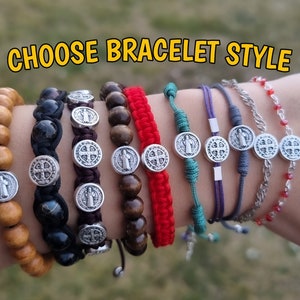 Sint-Benedictus medaille armband, kies armbandstijl, geweven ketting kralen macrame, aangepaste katholieke armbanden, handgemaakte religieuze sieraden