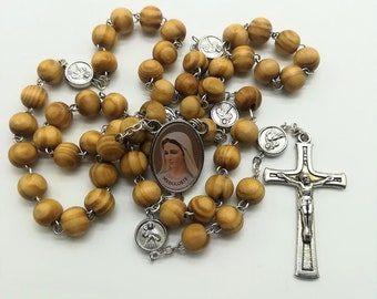 Houten rozenkrans van goddelijke barmhartigheid, rozenkrans van de Maagd Maria, katholieke rozenkrans, Jezusrozenkrans, rozenkrans van Medjugorje, rozenkrans heren dames, medaille goddelijke genade