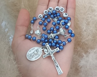 First Communion Rosary For Boys And Girls, Rosary With Name, Personalized Rosary Beads, Communion Gifts Favors, CHOOSE SAINT MEDAL