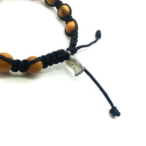 Olive Wood Cross Bracelet, Wooden Beads Rosary Bracelet, Jesus Bracelet, Adjustable Cord Bracelet, Cross Bracelet, Sideways Cross Charm image 3