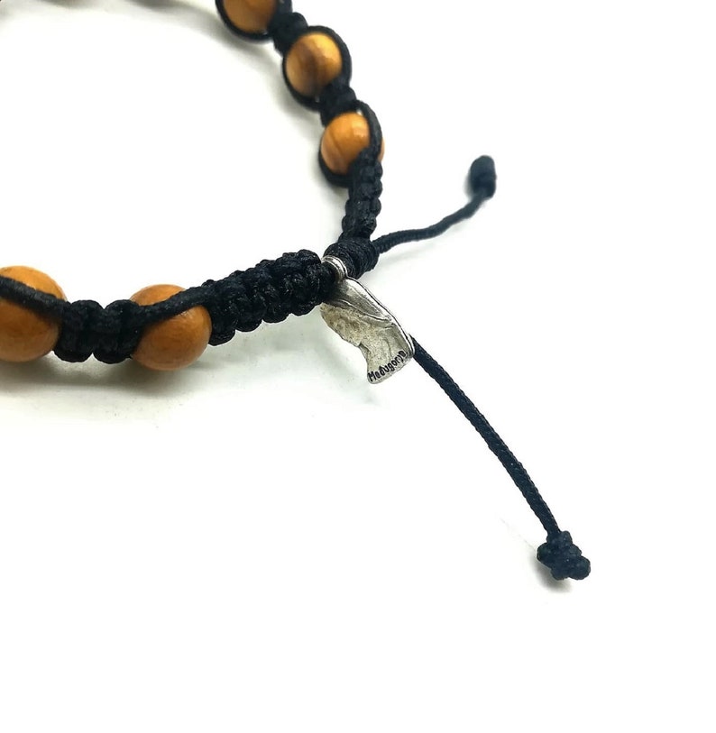 Olive Wood Cross Bracelet, Wooden Beads Rosary Bracelet, Jesus Bracelet, Adjustable Cord Bracelet, Cross Bracelet, Sideways Cross Charm image 3