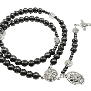 Black Rosary, Saint Benedict Michael Chaplet, Catholic Gift, Prayer Beads, CHOOSE SAINT And BEADS, Religious Jewelry Men Women Teen Adults