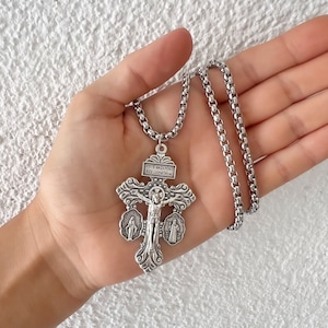 Collana Crocifisso Perdono, Catena in acciaio inossidabile, San Benedetto e Medaglia Miracolosa Medaglie con ciondoli a croce, Collana cristiana con medaglione sacro