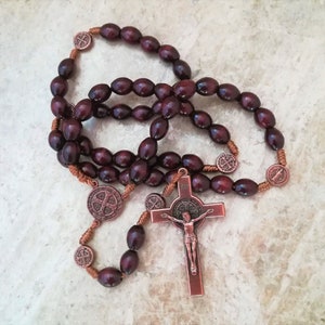 Heilige Benedictus Rozenkrans, Houten Gebedskralen, Donkerbruine Rozenkrans, Bronzen Rozenkrans, San Benito Rosario, Sint Benedictus Medaille, St BenedictUs Kruis