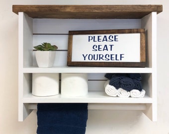 Farmhouse Bathroom Shelf with Towel Bar, 2-tier