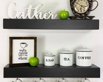 Painted Coffee Bar Set of Two Floating Shelves | FREE SHIPPING |