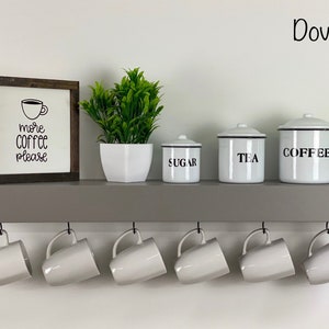Painted Floating Shelf with Coffee Mug Hooks: Farmhouse Kitchen Decor