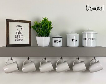 Painted Floating Shelf with Coffee Mug Hooks: Farmhouse Kitchen Decor