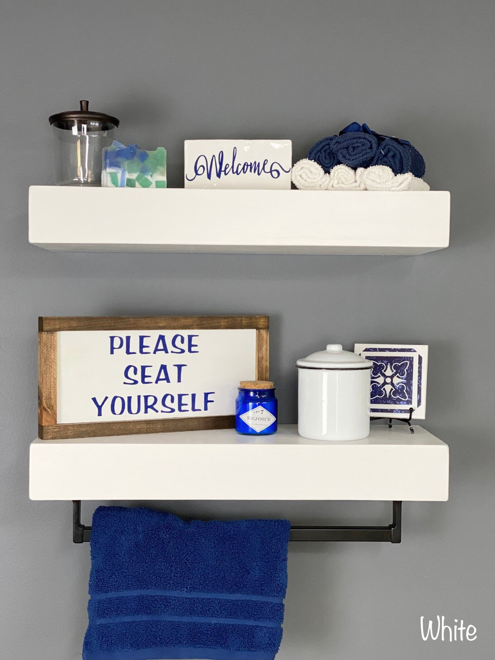 Bathroom Shelves Set Set of Two Shelves One Towel Bar Etsy