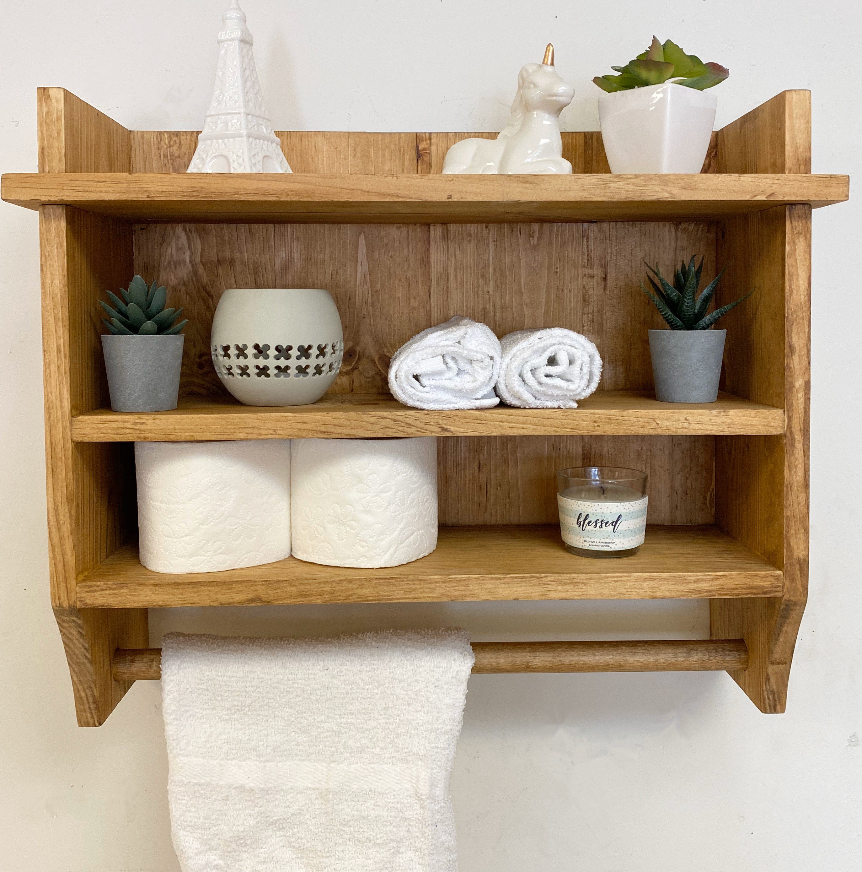 Rustic Bathroom Shelf With Towel Bar - Etsy