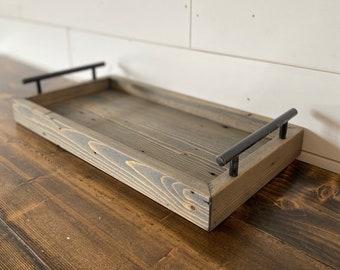 Reclaimed Wood Tray | Ottoman Tray Coffee Table Centerpiece with Handles