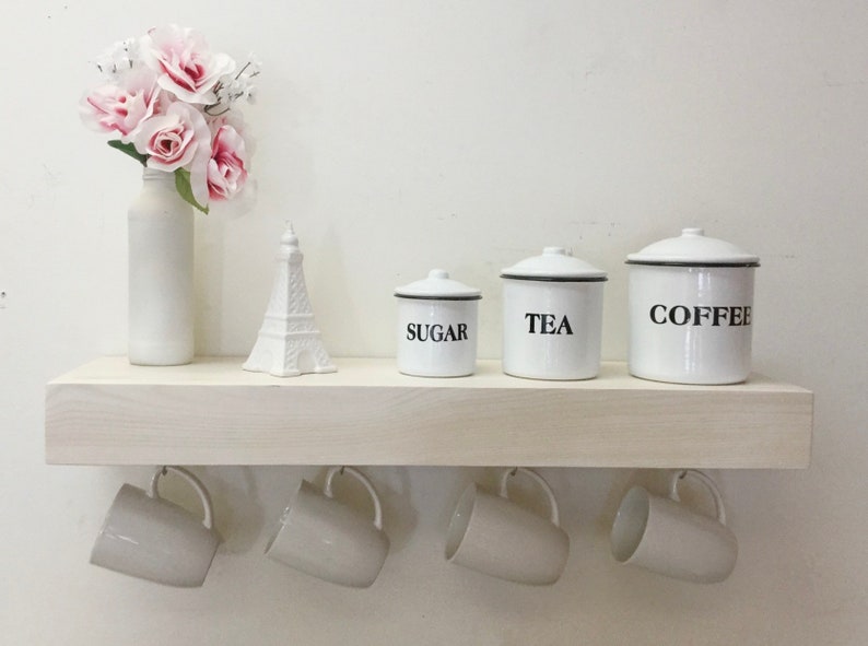 Floating Shelf with Coffee Mug Hooks Etsy