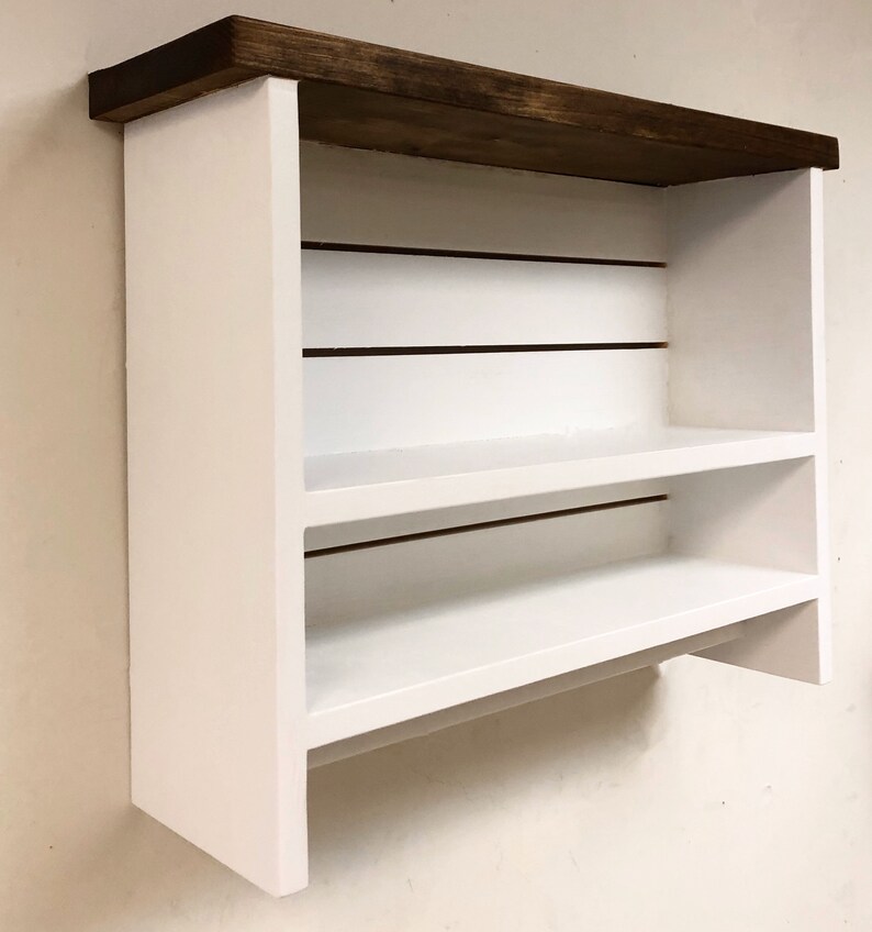 Farmhouse Bathroom Shelf With Towel Bar 2tier Etsy