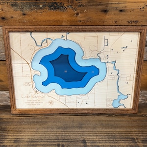 Mapa de profundidad de lago personalizado ANY LAKE: mapa de madera personalizado grabado a láser con marco de roble; arte batimétrico de pared de lago de 2, 4 o 9 capas imagen 18