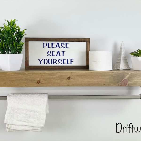 Bathroom Shelf with Towel Bar - Satin Nickel | FREE SHIPPING | Floating Shelf | Stained