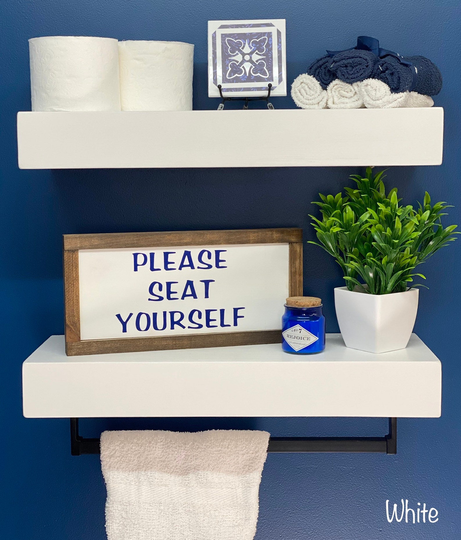 Bathroom Shelves Set Set of Two Shelves One Towel Bar Etsy
