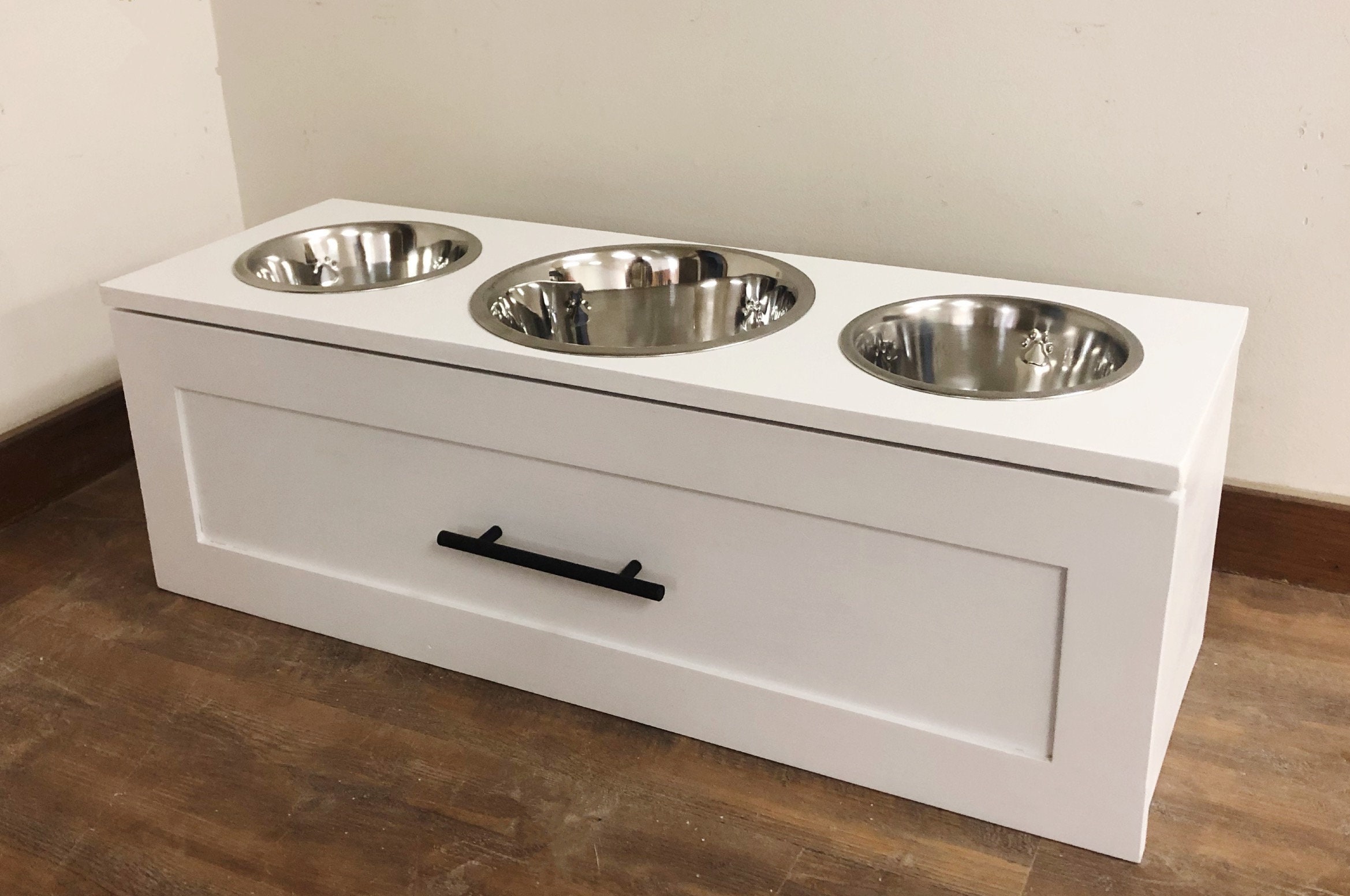 3Bowl Shaker Style Raised Dog Feeder with Storage Drawer Etsy
