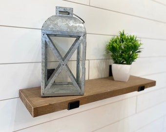 Farmhouse Floating Shelf: Rustic Pine with Black J Brackets