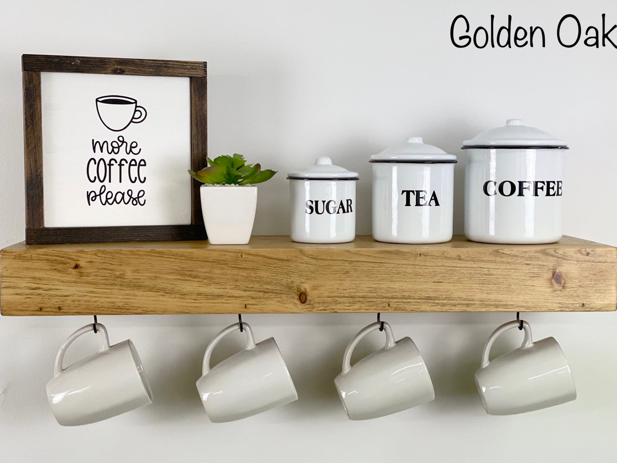 Floating Shelf With Coffee Mug Hooks Stained FREE SHIPPING 