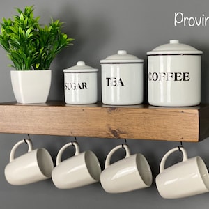 Floating Shelf with Coffee Mug Hooks | Stained | FREE SHIPPING |