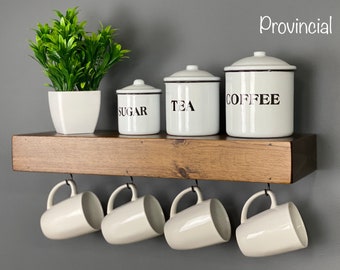 Floating shelf with coffee mug hooks deals