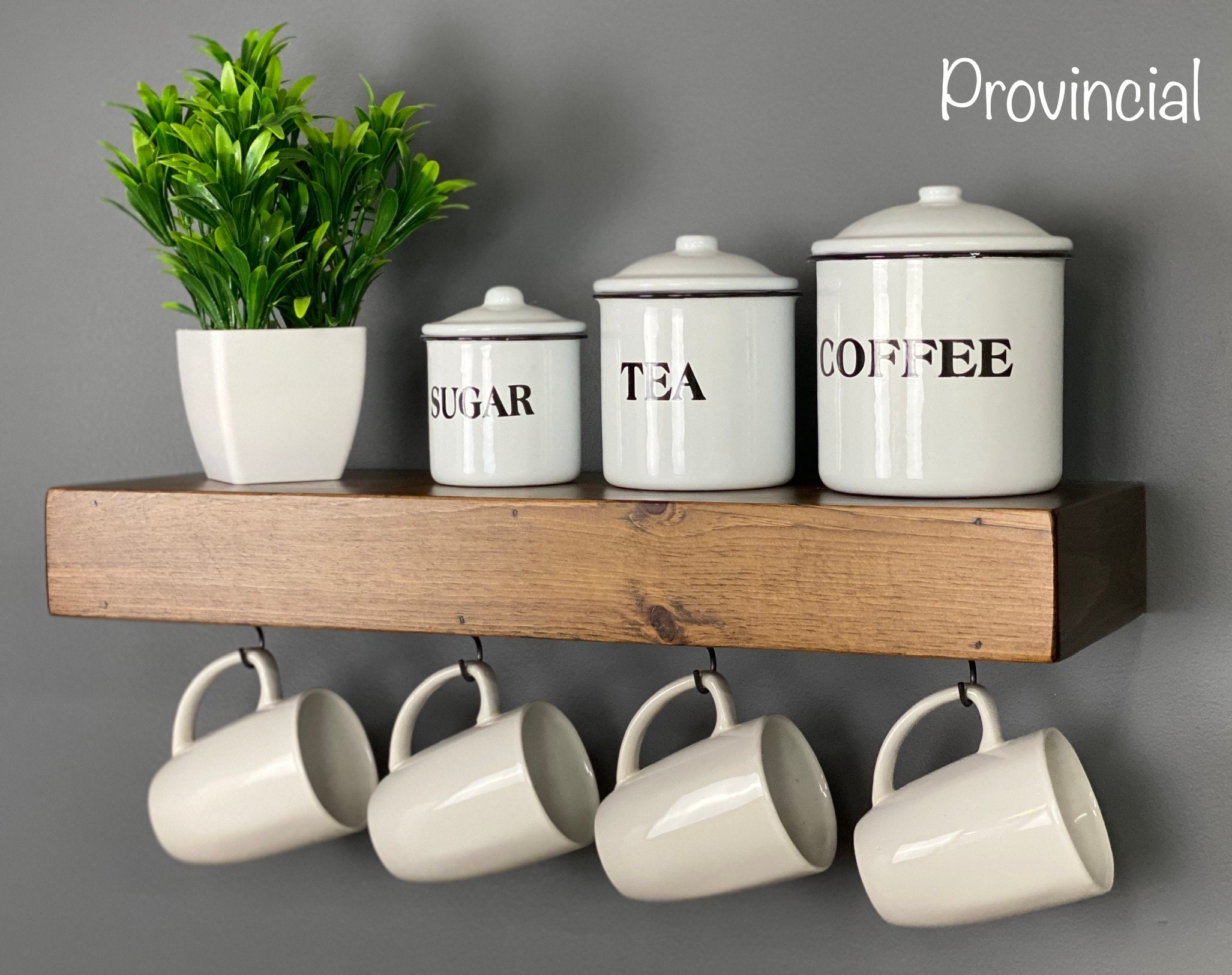 Floating Shelf With Coffee Mug Hooks Stained FREE SHIPPING 